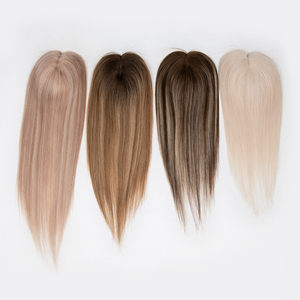 Extensions de cheveux naturels européens Remy blonds personnalisés 5x3 pouces, ondulations profondes, avec frange, densité 130%, base en dentelle et PU, nouées à la main, à clipser - Product Image 5