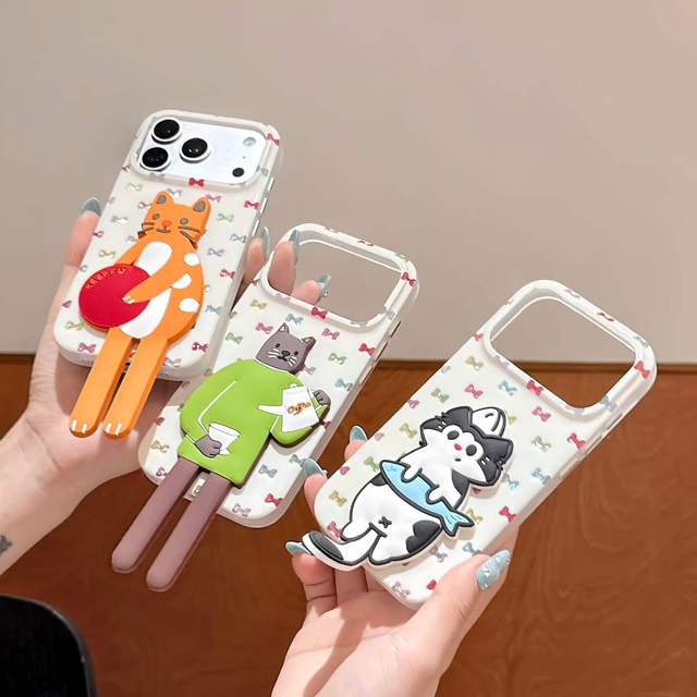 Hot Sale Metal Keycap Double-layer IMD Cartoon Figurine Stand Phone Case for IPhone18 for iphone 17 16 15 14 13 Pro Max