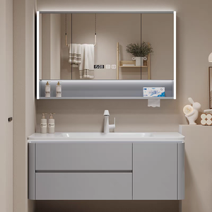 Oak paint simple bathroom cabinet combination bathroom cream style ceramic integrated hand wash basin cabinet - Product Image 5