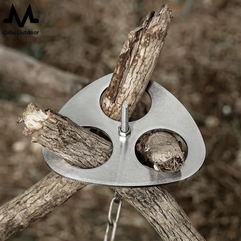 Qibu Camping Tripod Board Turn Branches Into Campfire Tripod Stainless Steel Campfire Support Plate For Camping Hunting