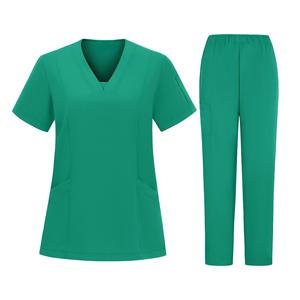 Women V Neck Scrub Set Solid Pink Polyester Hospital Uniforms Pants Breathable Workwear Nursing Medical Scrubs daily wear - Product Image 5