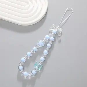 Fashionable Crystal Bead Mobile Phone Strap Lanyard Accessory Charm With Flower For Mobile Phones