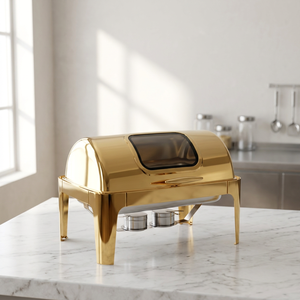 Réchaud de buffet de luxe en acier inoxydable doré avec couvercle roulant et fenêtre en verre pour la restauration hôtelière - Product Image 6