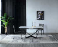 Table à manger extensible en verre trempé super blanc de style moderne et simple avec base en acier inoxydable croisée pour salle à manger