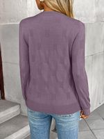 Pull en tricot à rayures verticales gaufrées kaki uni pour femme, col rond, manches longues, coupe ajustée, décontracté, broderie personnalisée