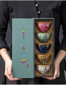 Juego de Té Chino de Cerámica Estilo Japonés, Taza Maestra Horneada en Horno, Juego de Té Kung Fu, Cinco Tazas Famosas, Regalo Hecho a Mano - Product Image 3
