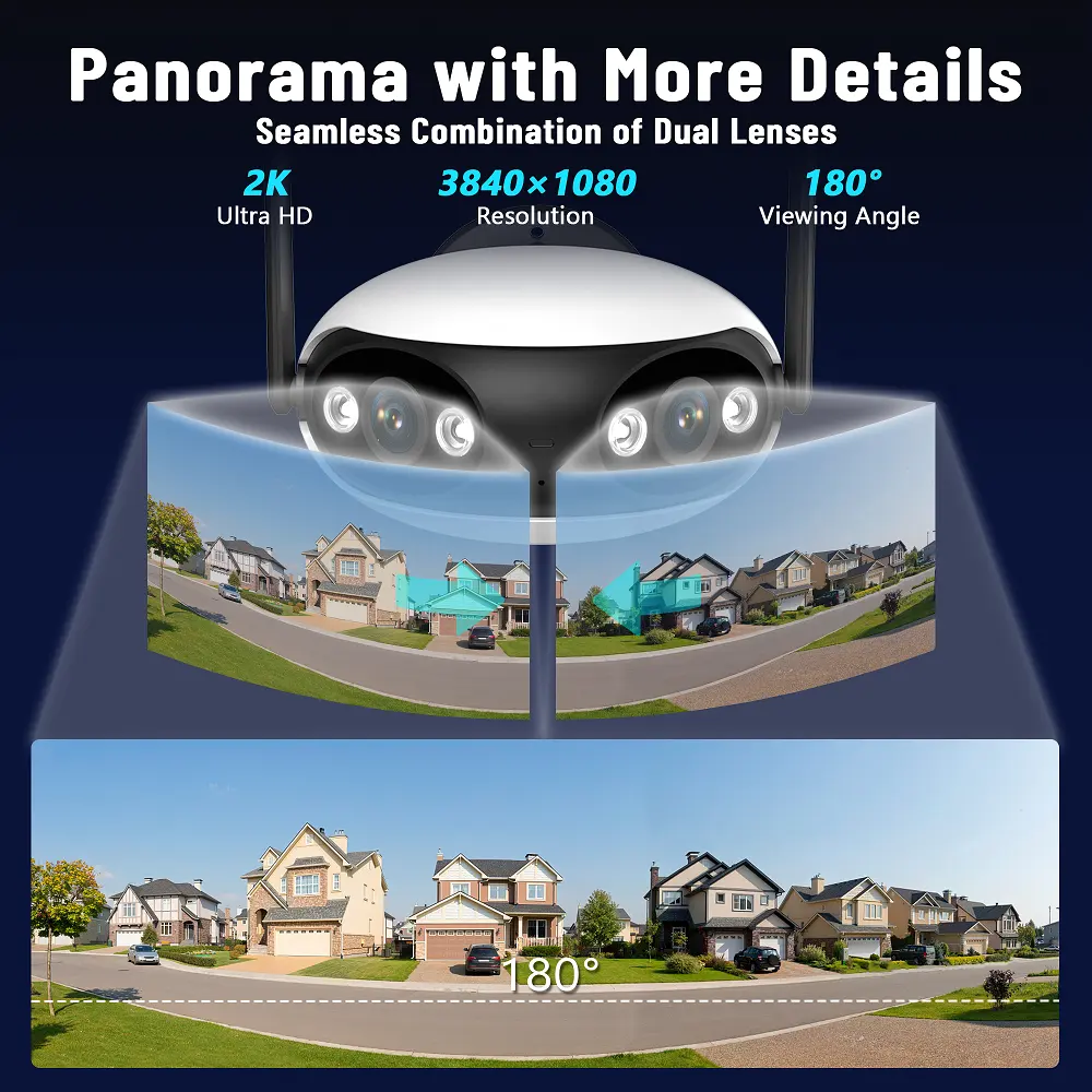 4Mp doppia lente Super grandangolare telecamera a cupola panoramica per interni Spotlight per visione notturna di rilevamento del movimento connettività wi-fi per il rilevamento del movimento