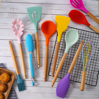 15 pièces ustensiles de cuisine accessoires cuisine maison outils de cuisine manche en bois ensemble d'ustensiles en Silicone avec support crochet cuillère à mesurer