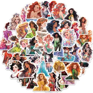 50PCS cartoon Disneyprincess sticker Vinyl Waterproof cute sticker DIY Decorations for girls netbook