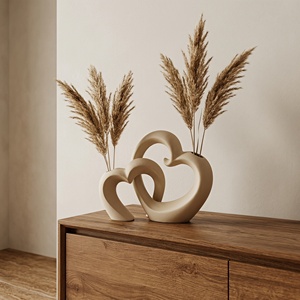 Set di Vasi in Ceramica a Forma di <span class=keywords><strong>Cuore</strong></span> in Stile Nordico Boho, <span class=keywords><strong>Vaso</strong></span> Cremisi Estetico, <span class=keywords><strong>Vaso</strong></span> Decorativo Moderno Wabi-sabi per Mensole e Tavoli - Product Image 1