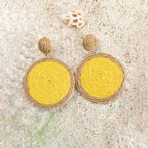 Boucles d'oreilles tressées en rotin pour femmes, style ethnique, style bohème, fait main, rond, cercle rond, 2025 - Product Image 3