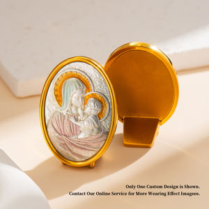 GIVELUCK Özel Paslanmaz Çelik Hristiyan Standlı Meryem Ana ve Çocuk İsa Altın Kenarlı Oval Art Deco Tasarım Ev <span class=keywords><strong>Altar</strong></span>ı Doğum Günü Hediyesi - Product Image 3