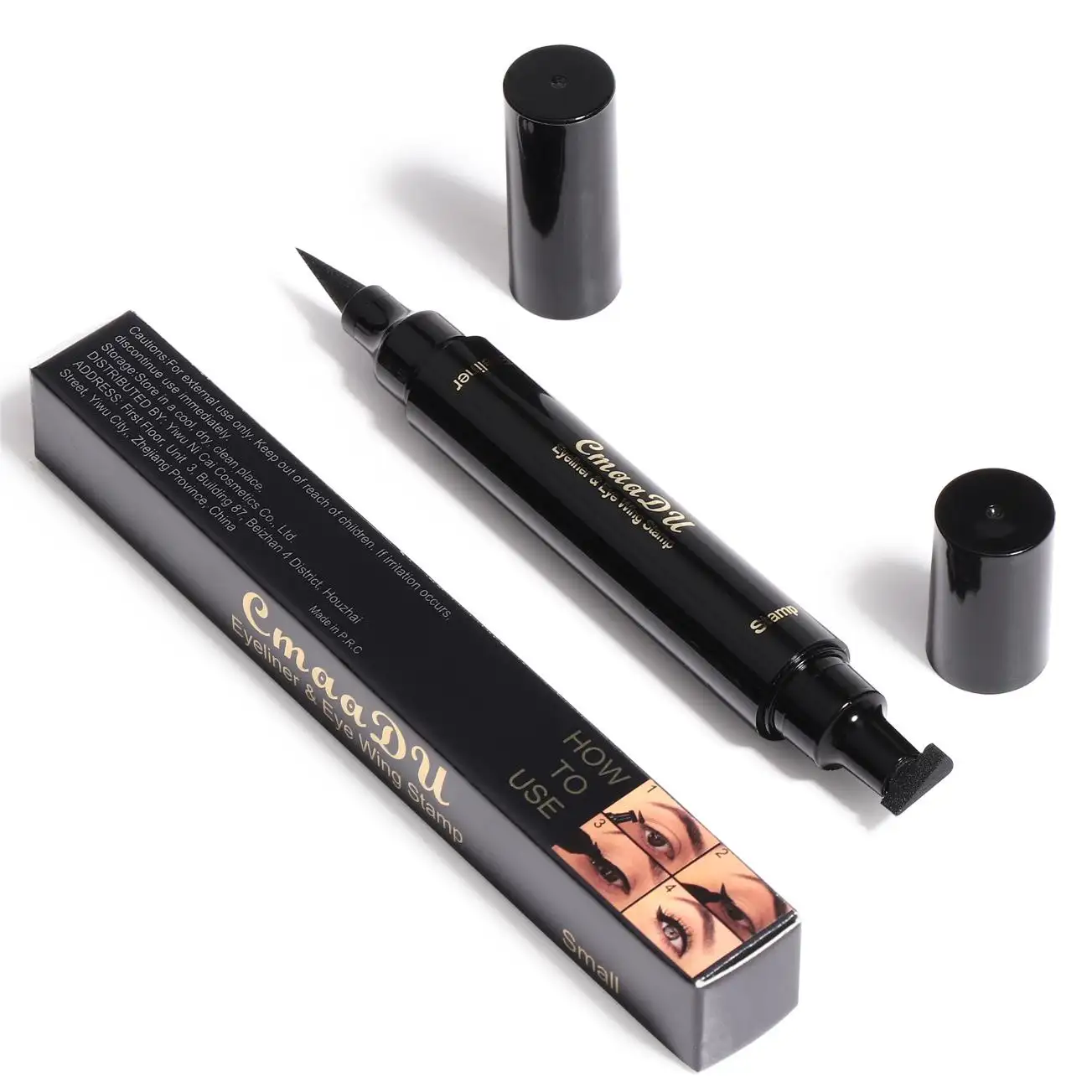 Hot sale Cmaadu Black Liquid Eyeliner Stamp Waterproof Double-ended Eye Liner Pen Cosmetic Eyeliner pencil