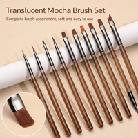 Kit de manucure de luxe durable 9 pièces, ensemble de pinceaux à ongles à manche acrylique à poils doux sans perte de poils pour salon de beauté et gel à ongles