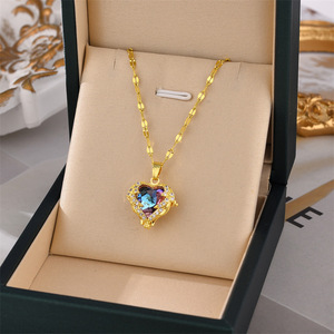 Collana con Ciondolo a Cuore in Acciaio Inox con Cristallo di Zircone per Donna all'Ingrosso San Valentino Festa della Mamma - Product Image 2