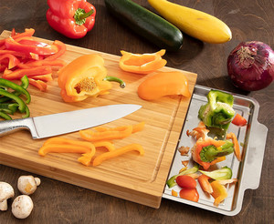 Tabla De Cortar De Madera Cocina Tabla De Cortar De Bambú Ecológica Grande Con Bandeja De Acero Inoxidable Para La Preparación De Alimentos - Product Image 6