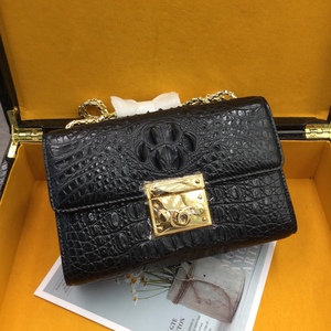 Sac bandoulière vintage en cuir de crocodile pour femme avec fermoir doré, sac à bandoulière en cuir de crocodile - Product Image 2