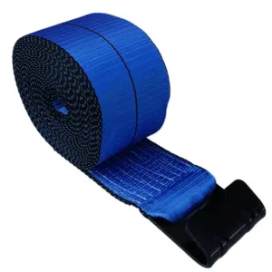 Diskon besar kualitas baik harga murah biru Ratchet Tie Down tali truk 4 "x 30 'tali derek 5400Lbs kapasitas beban dengan kait datar