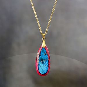 Blue <b>Opal</b> Teardrop Pendant for Women <b>Necklace</b> Boho Chic Natural Stone Jewelry Elegant Silver Chain Statement Fashion <b>Necklace</b> - Product Image 2
