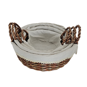 Panier de rangement rond en osier avec doublure en tissu et poignées tressées pour l'organisation de la maison et la présentation décorative dans le salon - Product Image 1