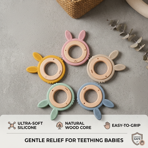Accesorios de Silicona de Grado Alimenticio para Bebés, Mordedor de Silicona con Forma de Conejo de Madera, Mordedores para Bebés, Libres de BPA - Product Image 1