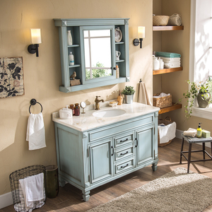 Tocador flotante de estilo americano, madera de roble de pie de <span class=keywords><strong>mueble</strong></span> de <span class=keywords><strong>baño</strong></span>, moderno, con espejo - Product Image 3