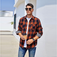 Chemises en flanelle pour hommes, chemise à manches longues à carreaux pour hommes, chemise en flanelle à carreaux en coton décontractée de haute qualité, logo personnalisé