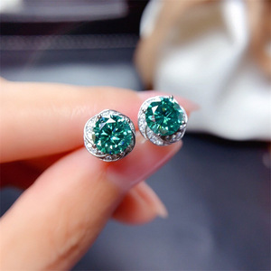 <b>Stud</b> <b>Earrings</b> Green Zircon Circular Ring Claw Setting Gift For Women - Product Image 1
