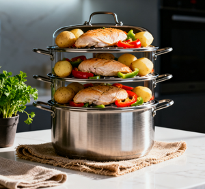 סיר אידוי נירוסטה 3 קומות - קיבולת 10 ליטר, עמיד ורב שימושי לבישול ירקות/אורז/פירות ים - Product Image 4