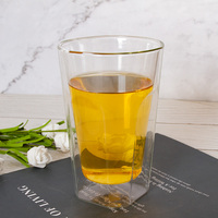 Tasse en verre à double paroi Tasse à thé transparente résistante à la main Café Lait Jus Boisson saine Tasse en verre à double couche sans poignée