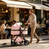 Poussette 2-en-1 High View pliable en tissu Oxford avec poignée réglable et cadre en acier durable pour la promenade quotidienne des nourrissons