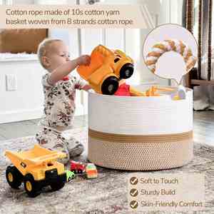 <b>Large</b> Cotton Rope <b>Basket</b> Decorative Woven Blanket <b>Storage</b> Nursery Hamper for Living Room Boho Toy <b>Storage</b> & Toy Box for Kids - Product Image 4