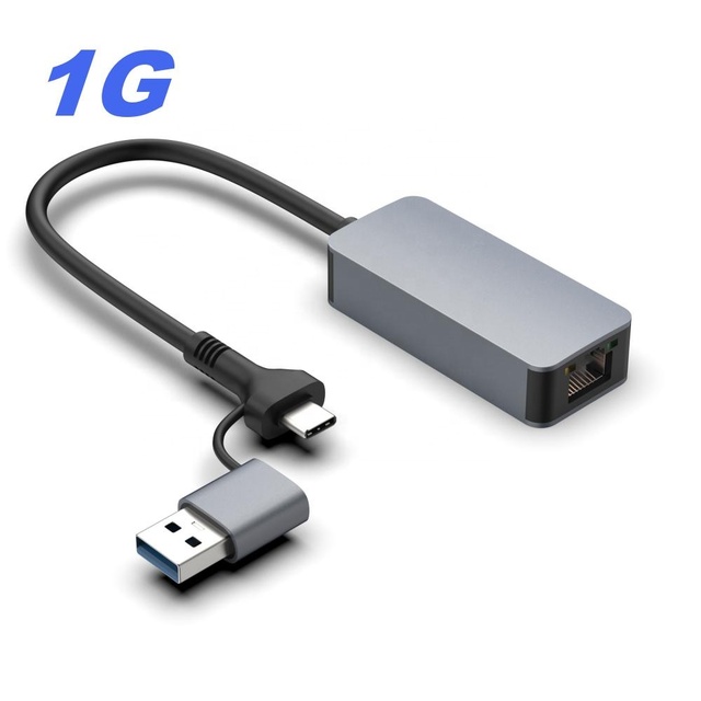 RTL8153E 2 in 1 USB Type C to Gigabit 1000Mbps RJ45 Ethernet LAN Wired Network Adapter for Computer