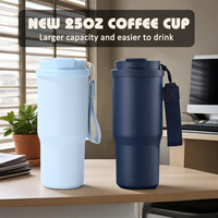 Tasse thermos portable de 25oz pour voiture en acier inoxydable à double paroi, bouteille d'eau de sport étanche, tasse à café, pailles