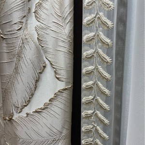 Tenda Jacquard con Filo d'<span class=keywords><strong>Oro</strong></span> in Rilievo ad Alta Precisione, Design 3D con Foglie <span class=keywords><strong>Beige</strong></span> per Arredamento Casa - Product Image 2