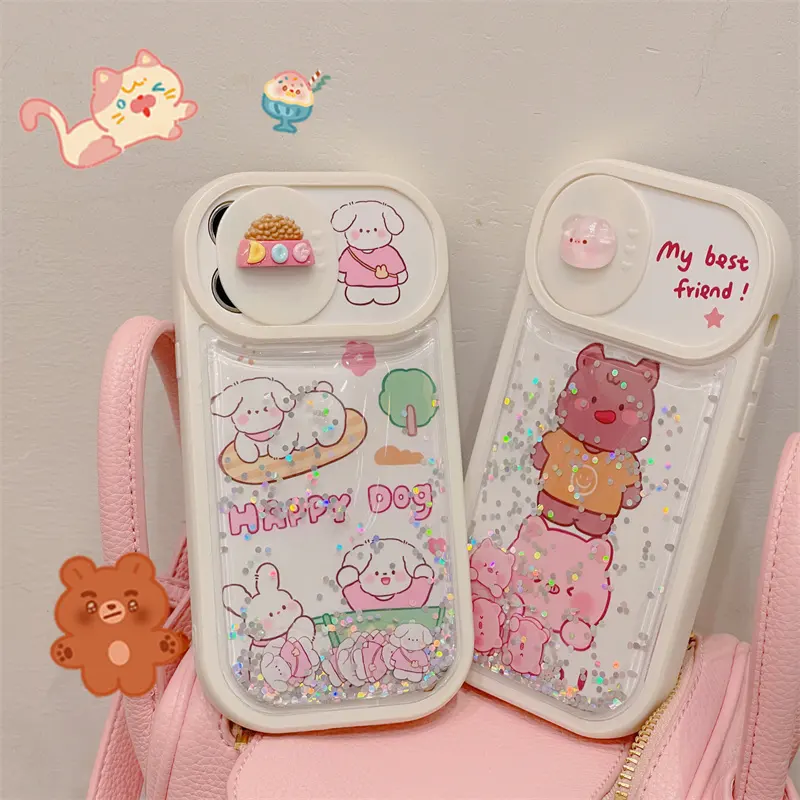 Cartoon flüssigkeit Treibsand niedlicher Bär Kaninchen herunterfallschutz mode handyhülle für iPhone 14 pro max 13 pro 12 soft shell 11 für Apple 15