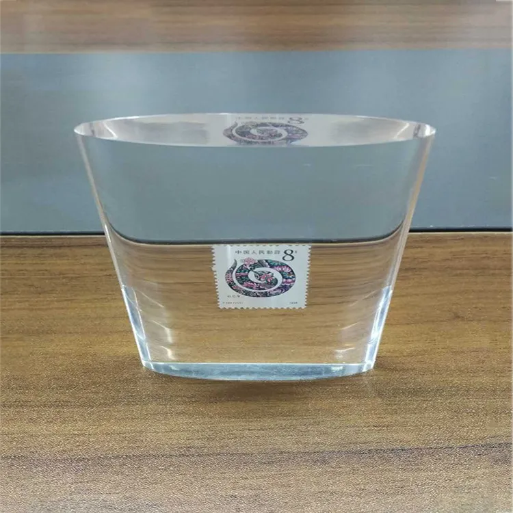 Bloque de resina acrílica transparente, bloque de cubo acrílico sólido, peso de papel de cristal con sello integrado