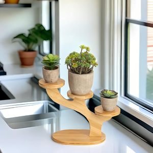 Soporte de bambú de varias capas para plantas, organizador de escritorio de 3 niveles para decoración de oficina - Product Image 2