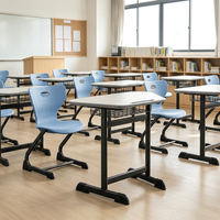 Offre Spéciale : Ensemble Bureau et Chaise pour Étudiant, Chaise en Plastique à Pieds en C à Trou Unique avec Plateau de Bureau Trapézoïdal et Panier à Livres