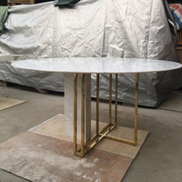 Table et chaises de luxe pour la cuisine, 4 places, haut en marbre, table ronde et moderne, avec base dorée, en acier inoxydable