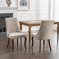 Ensemble de 2 chaises de salle à manger (beige) avec pieds en bois massif courbés, chaise d'appoint confortable avec revêtement en tissu