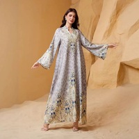 Robe Abaya Élégante et Respirante pour Femmes Musulmanes 2026, en Polyester, Style Vintage, Imprimé Aïd, Strass, Manches Larges Brodé, Longue