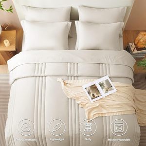 All Seasons Luxury Queen Size Comforter <strong>Sets</strong> 7 Piece Soft <strong>Bedding</strong> <strong>Set</strong> <strong>Beige</strong> Comforter <strong>Set</strong> with Sheets - Product Image 2