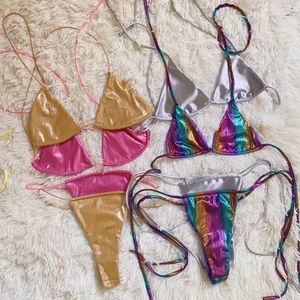 Maillot de bain en satin personnalisé OEM String triangulaire Ensemble micro bikini à paillettes LOGO personnalisé Bas quantité minimale de commande Maillot de bain en métal Fabricant - Product Image 4