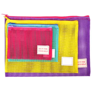 INTERWELL Vibrant Mesh Pencil Bags in Multiple Sizes Motivational Patch Plastic Material for School & Office