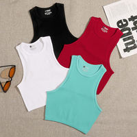 Débardeur court uni sans couture pour femme, style streetwear, en maille côtelée extensible, décontracté, vente en gros, en stock