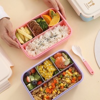 Boîte à lunch en plastique à 5 compartiments et ensemble de tasses à eau pour micro-ondes-Employé de bureau-Boîte à bento adaptée avec couvercle en plastique pour étudiants