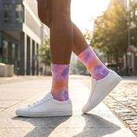 Chaussettes en coton tie-dye confortables en gros pour hommes et femmes, chaussettes de sport mi-mollet, chaussettes personnalisées à la mode