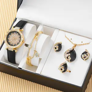 Set Perhiasan Wanita 4 buah halus 6091 jam tangan wanita berlian imitasi Set gelang kalung anting-anting