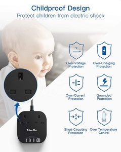 Gmark CE UKCA Approved Double Socket <strong>USB</strong> <strong>Extension</strong> <strong>Lead</strong> , 13A Fused UK Plug Adapter, 1 Metre <strong>Extension</strong> Cable Power Strip - Black - Product Image 5
